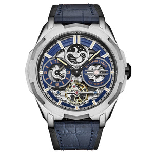 Dual Time Automatic Navigator 46mm Skeleton Blue/Leather | Blue Dial