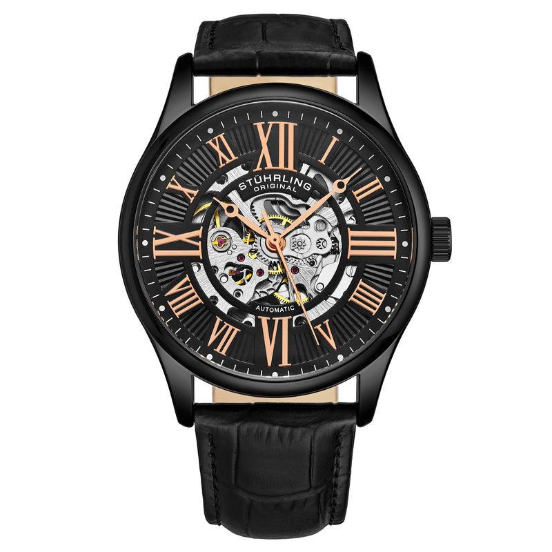 Atrium 3942 Automatic 42mm Skeleton Black/Leather | Black Dial