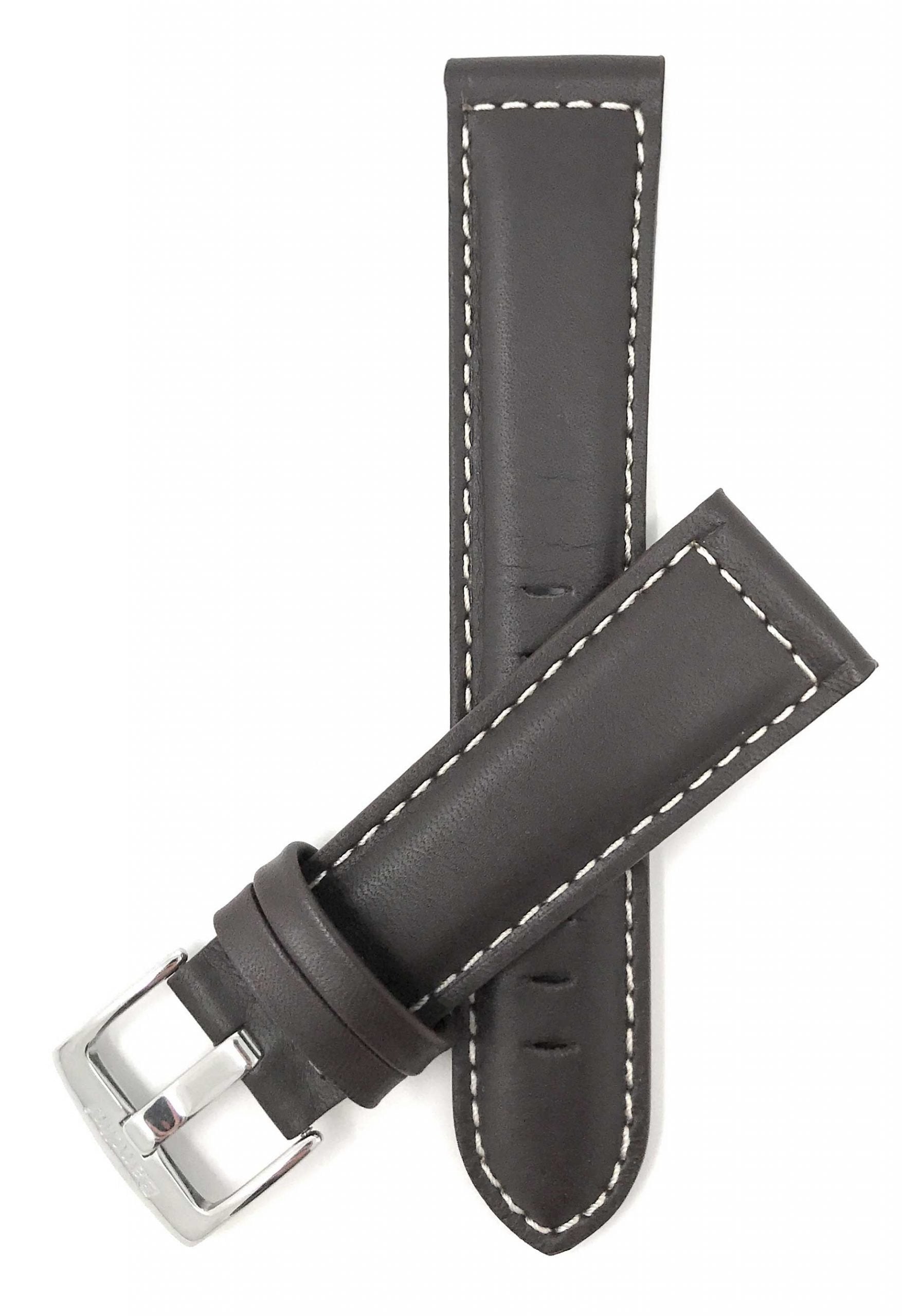 500s | 26mm Brown Italian Leather Watch Band - Classic - Padded - White Stitch 26mm / Brown / Silver Buckle |  Dial