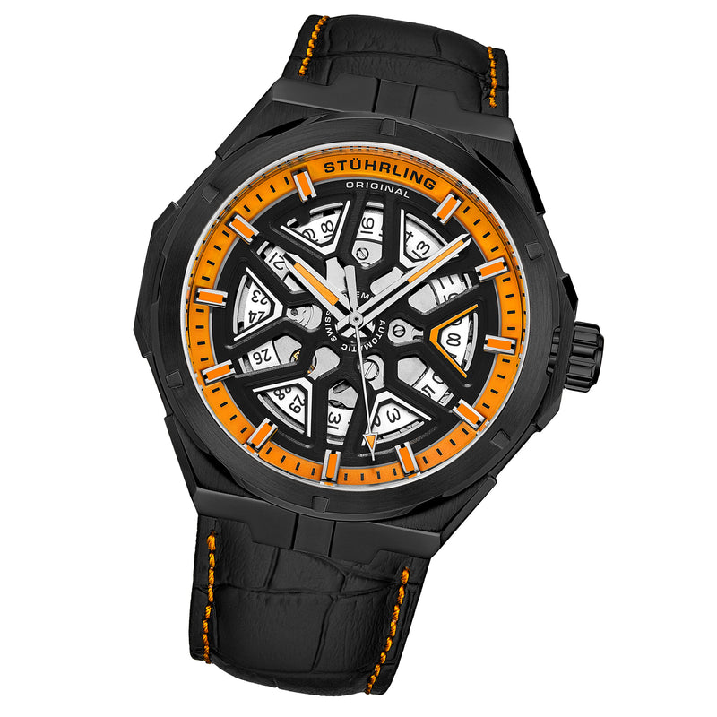 Legacy Black/Black & Orange Leather | Black & Orange Dial