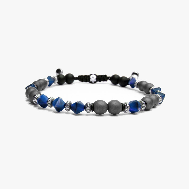 Grey Hematite, Blue Czech Glass M (7.25" Wrist) |  Dial