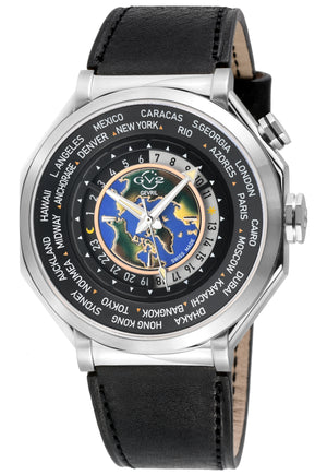 Marchese GV2 Men's Marchese IPYG Case, Black/Gold  Dial,  Genuine Italian Black Leather Strap with White Stitching | Black Dial