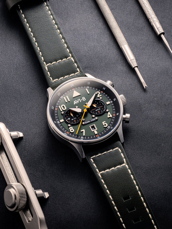 Hawker Hurricane Carey Dual Time Green / Leather | Green Dial