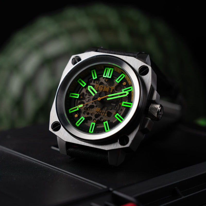 Altimeter Skeleton Automatic Black & Yellow / Leather | Black Dial