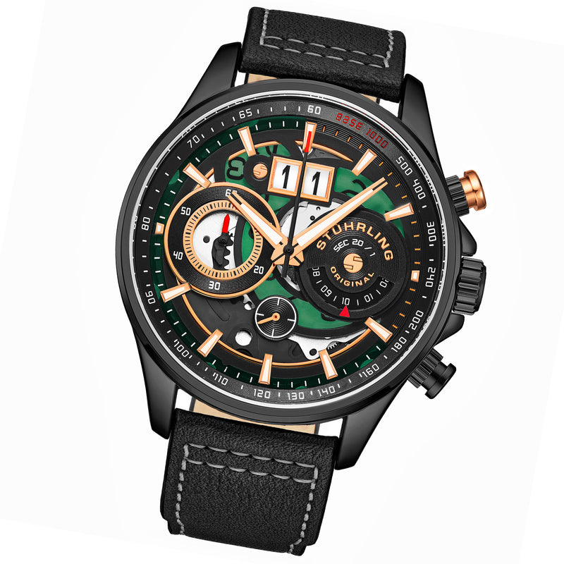Ace Aviator Chronograph & Tachymeter Quartz 45mm Black Black/Leather | Black Dial