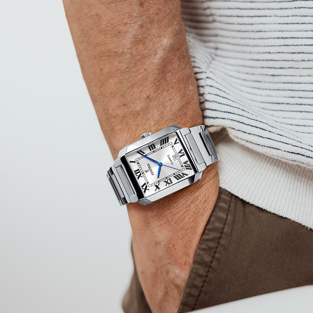 ON THE SQUARE White / Stainless steel White Dial