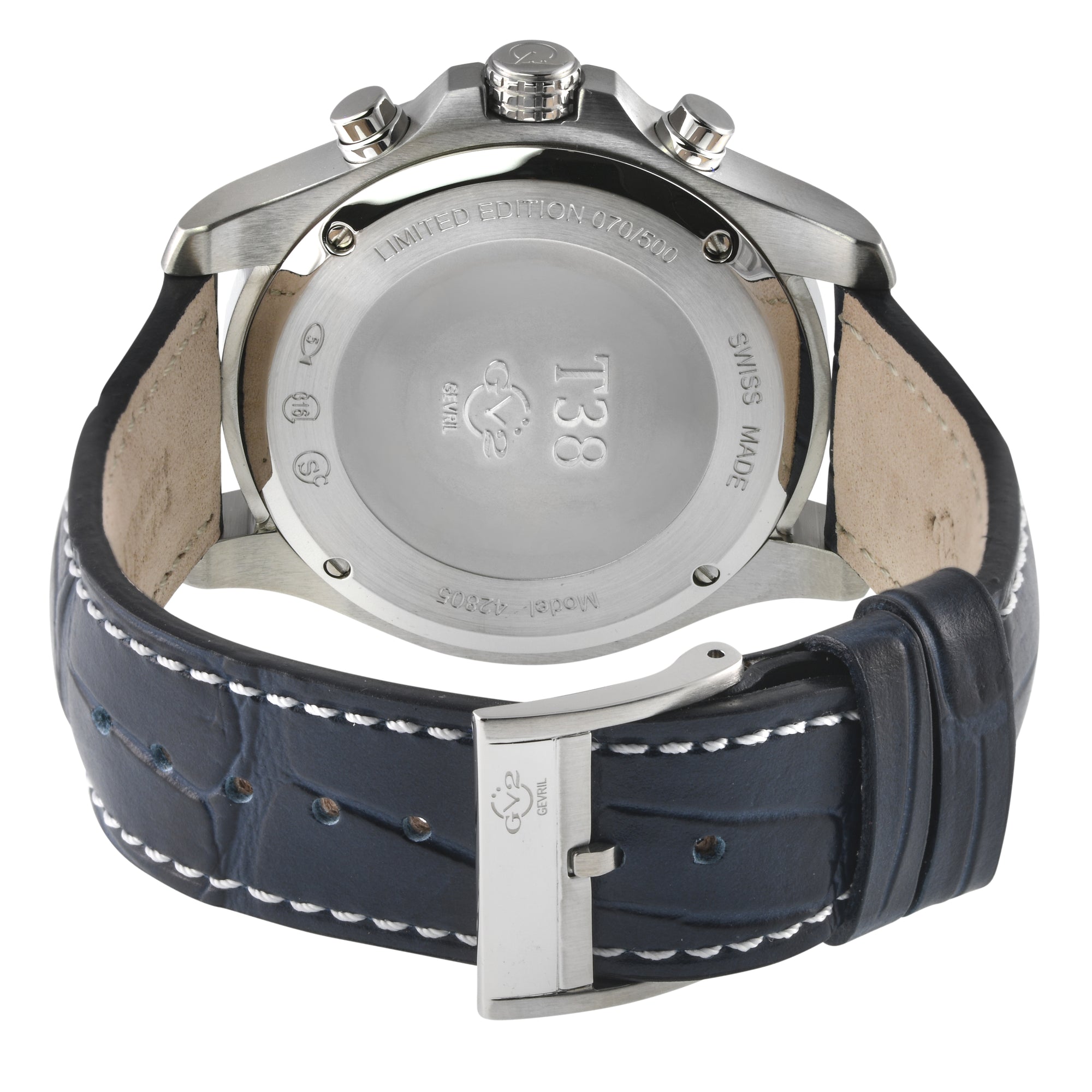 T38 GV2 Swiss Quartz Chronograph, 316L Case, Blue Enamel Dial, Blue Handmade Italian Leather Strap | Blue Enamel Dial