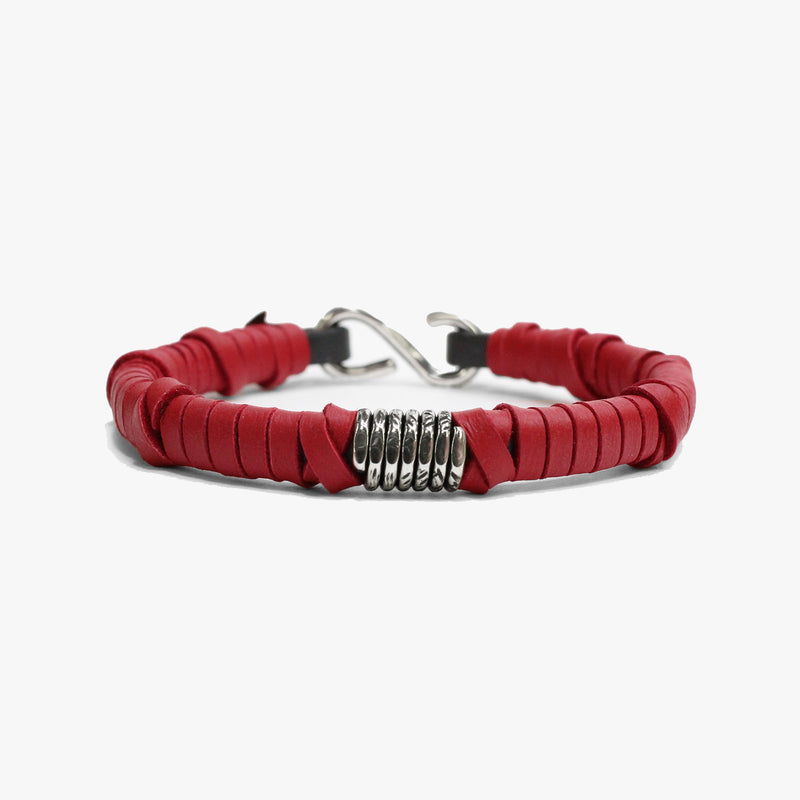 Handwrapped Red Leather, Sterling Coil M (7.25" Wrist) |  Dial