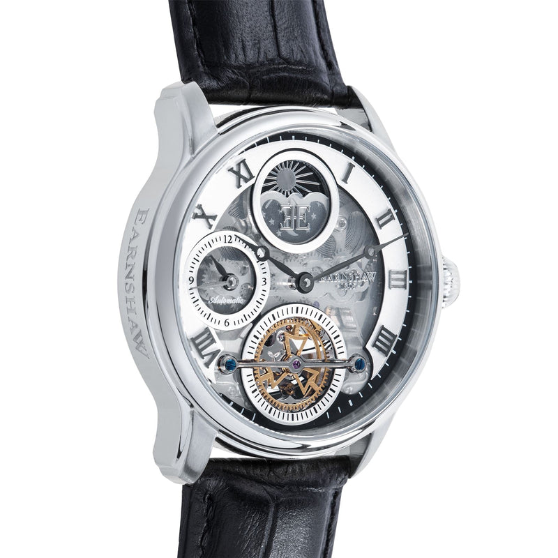 Longitude (Shadow Automatic) Automatic Skeleton Watch Silver White & Black / Genuine leather strap Silver Dial