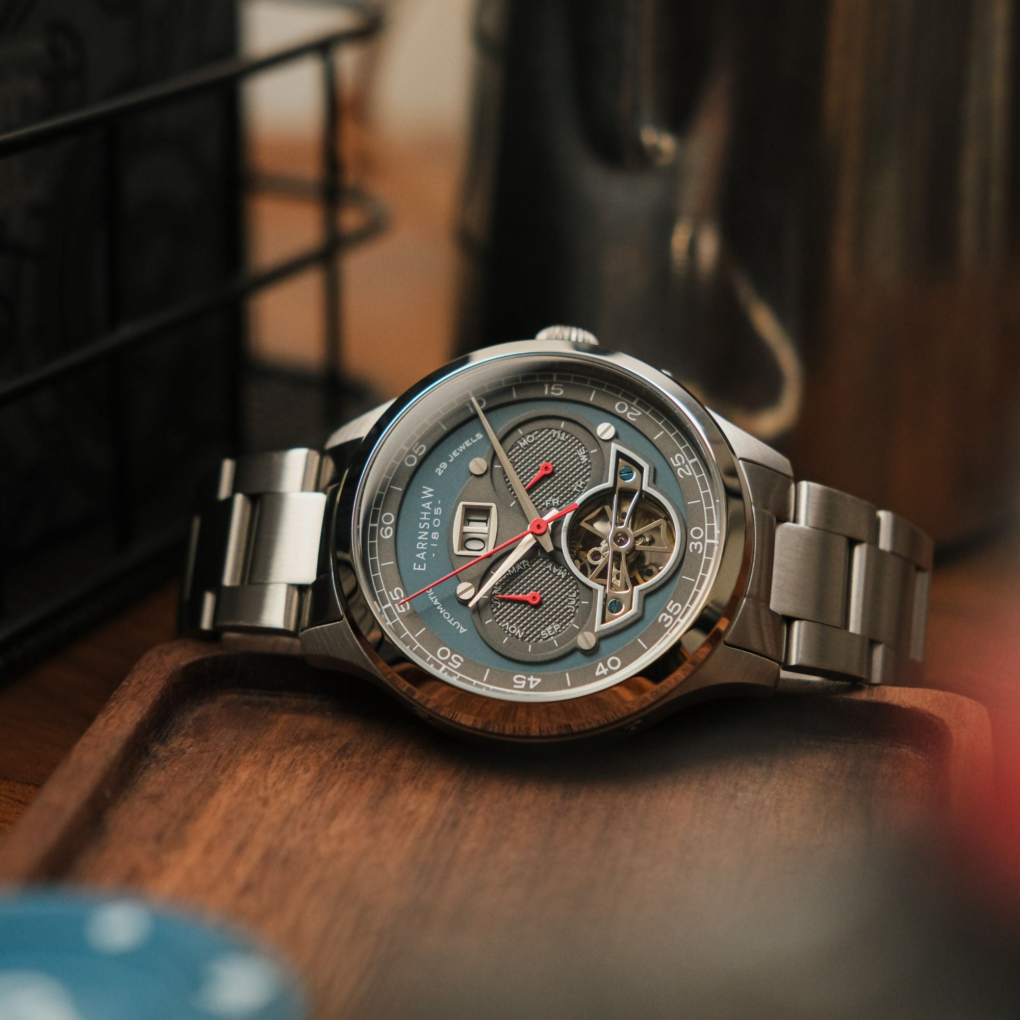 Baron Grand Date Calendar Open Heart Automatic Blue / Steel