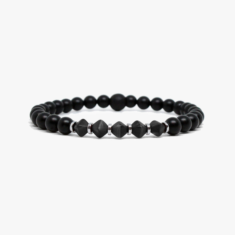 Black Bicone Czech Glass,  Black Onyx Bracelet M (7.25" Wrist) |  Dial