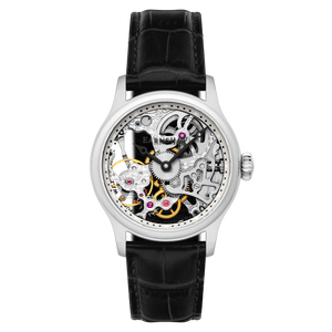 Bauer Mechanical Skeleton Transparent / Genuine Leather Transparent Dial