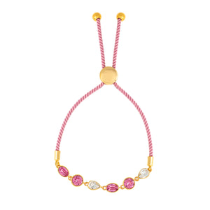 Elegant Confetti Women's 18K Yellow Gold Plated Pink and White Swarovski Crystal Adjustable Bolo Pink Rope Bracelet 18k Yellow Gold