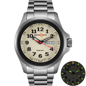 Officer AL815 Tritium Illuminated w/ Shatterproof Armourglass Crystal Stainless Steel Band | Cream Dial