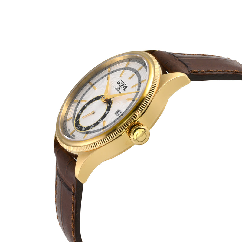 Empire Gevril Swiss Automatic, ETA 2895, White Dial,  Genuine Handmade Italian Brown Leather | White Dial
