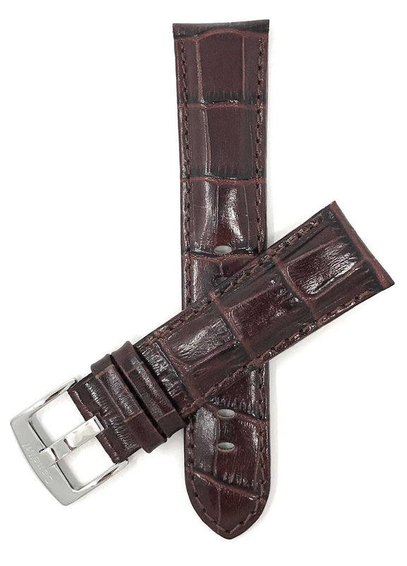 Bandini 20mm Extra long - Brown Italian Leather Watch Band - Alligator Pattern - Semi-Padded 20mm Extra long / Brown / Silver Buckle |  Dial