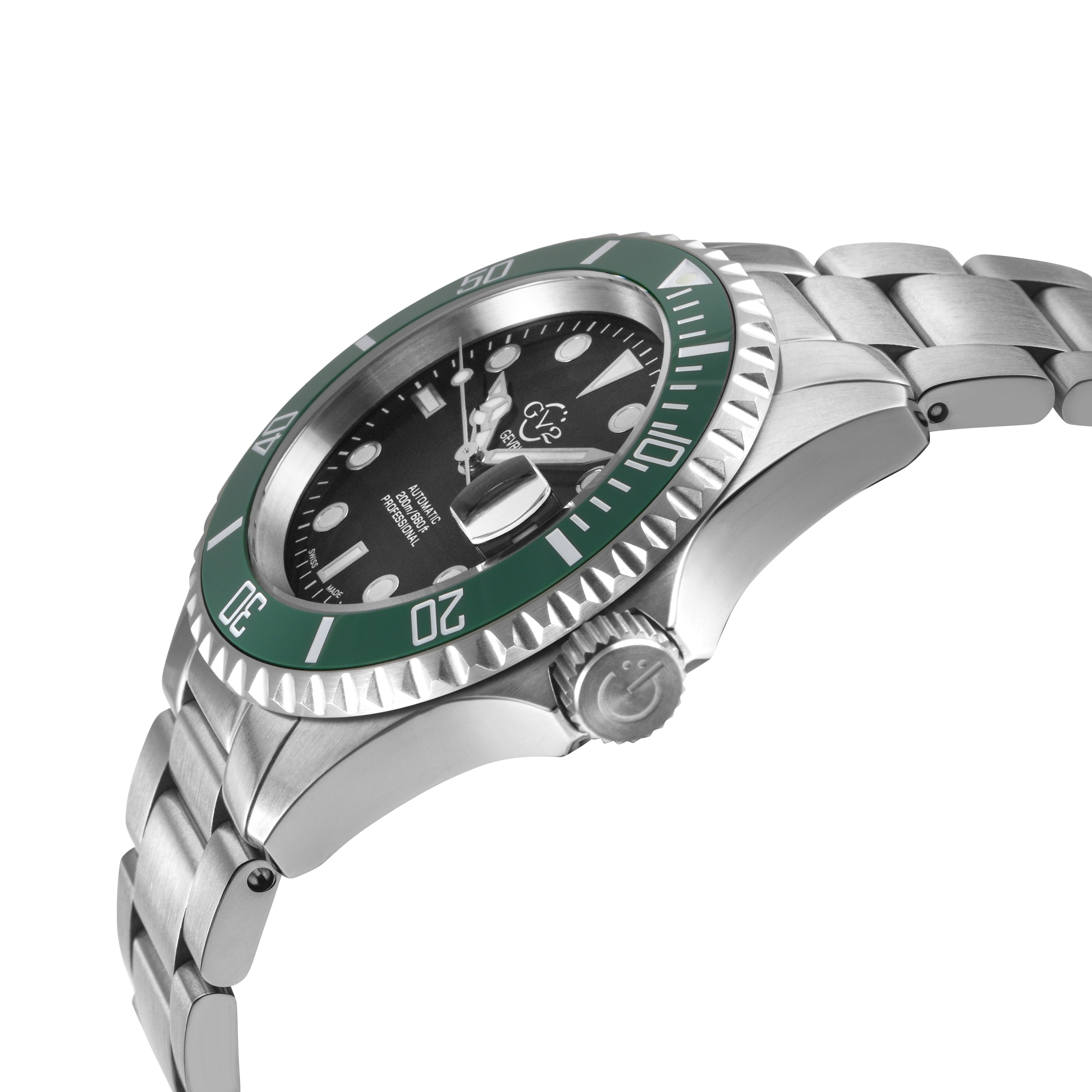 Liguria GV2 by Gevril Swiss Automatic, Black Dial, Green Bezel, SS