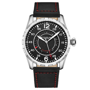 Aviator 4002 Silver case/Leather strap/ Brass Dial | Black Dial