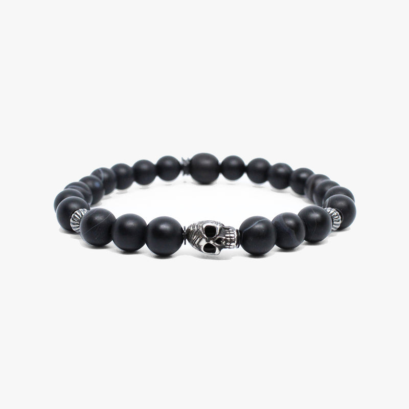 Etched sterling skull, striped black agate M (7.25" Wrist) |  Dial