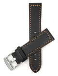 506 | 18mm Black / Orange Italian Leather Watch Band - Racer - Padded 18mm / Black / Orange / Silver Buckle |  Dial