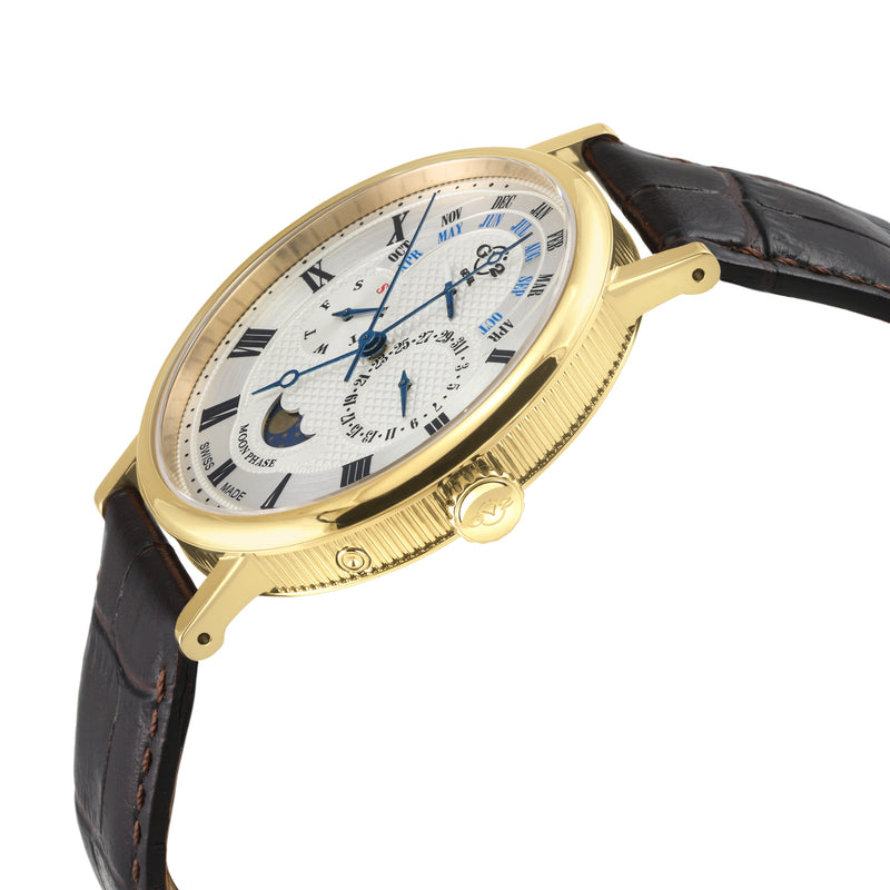 Maestro GV2 Swiss Quartz, IPYG Case, White Dial, Brown Italian Leather Strap | White Dial