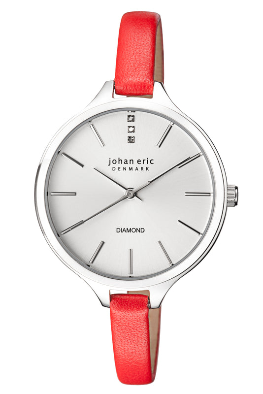 Herlev Slim white, Red Leather | White Dial