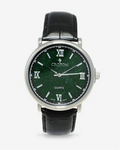 Men's Stainless Steel Quartz Watch with Rust Goldstone Glass Dial & Leather Strap