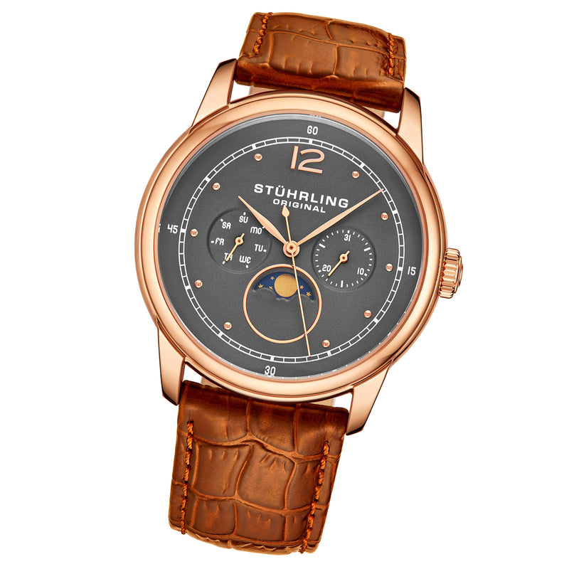Symphony Light Brown/Leather/Gun Metal Grey Dial/Rose Case | Dark Grey Dial