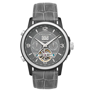 City Of London Marylebone Grand Date Calendar Open Heart Automatic Grey / Genuine Leather Strap | Grey Dial