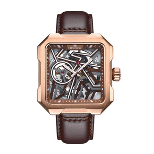 Campbell Leather-Band Skeleton Watch Rose Gold/Brown | Brown Dial