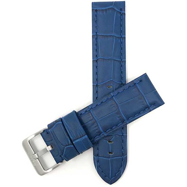 855 | 24mm Royal Blue Mens Waterproof Leather Watch Bands, Alligator Pattern 24mm / Royal Blue / Silver Buckle |  Dial