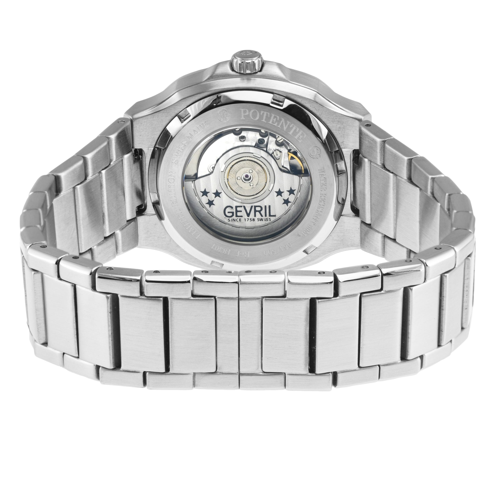 Potente Silver/Black, Silver band, Swiss Automatic Dress Watch | Black Dial