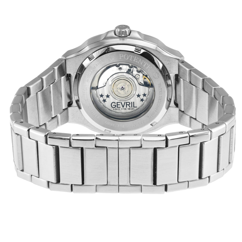 Potente Silver/Black, Silver band, Swiss Automatic Dress Watch | Black Dial