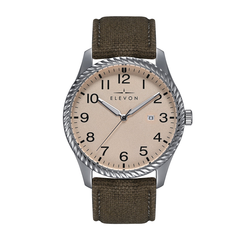 Crosswind Canvas-Overlaid Leather-Band Watch w/ Date Tan/Olive | Tan Dial
