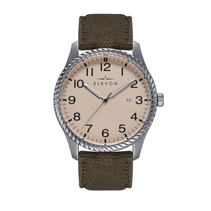Crosswind Canvas-Overlaid Leather-Band Watch w/ Date Tan/Olive | Tan Dial