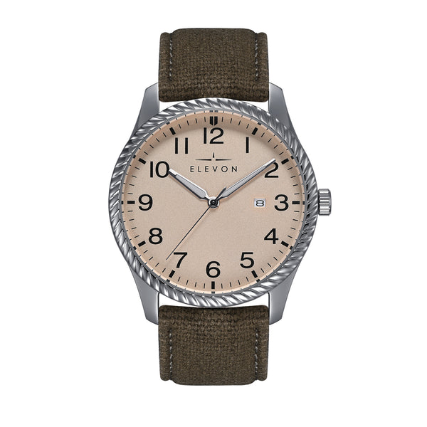 Crosswind Canvas-Overlaid Leather-Band Watch w/ Date Tan/Olive | Tan Dial