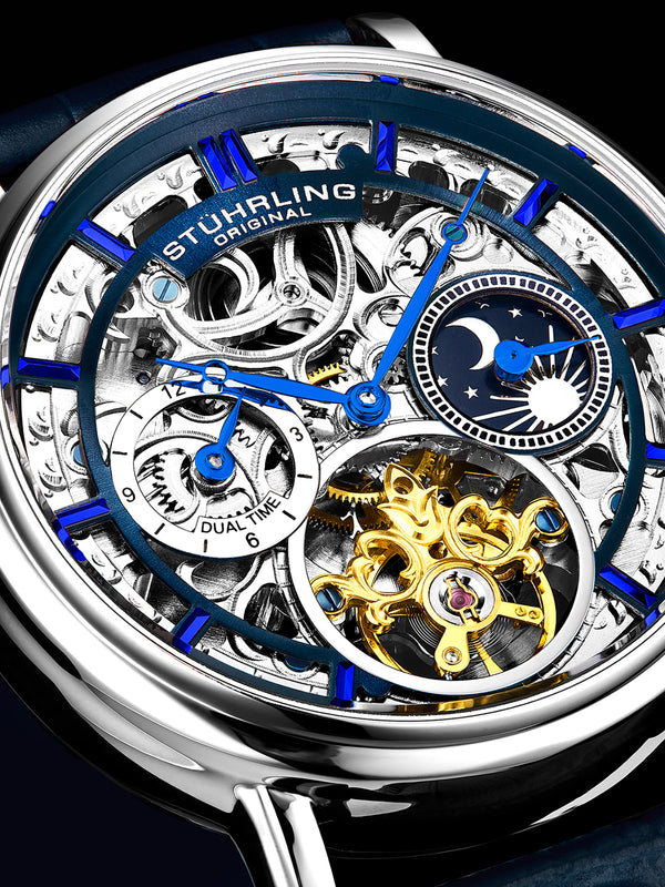 Legacy Automatic 43mm Skeleton Silver Case/ Blue Leather Strap | Blue Dial