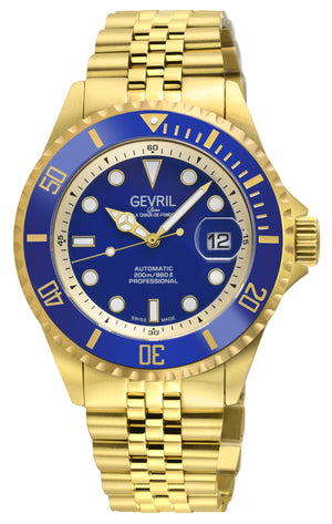 Wall Street Gevril Swiss Made SW200-1 Steel Rotating Blue Ceramic Bezel , 316L case, Blue Dial Blue Dial