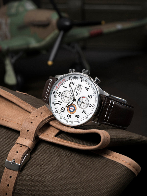 Hawker Hurricane Classic Chronograph White / Leather | White Dial
