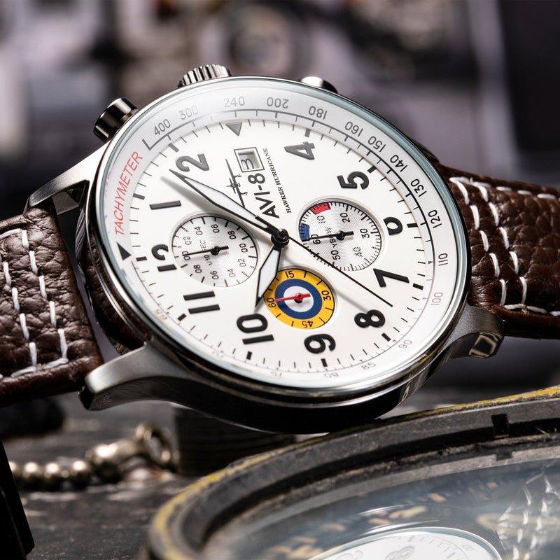 Hawker Hurricane Classic Chronograph White / Leather | White Dial
