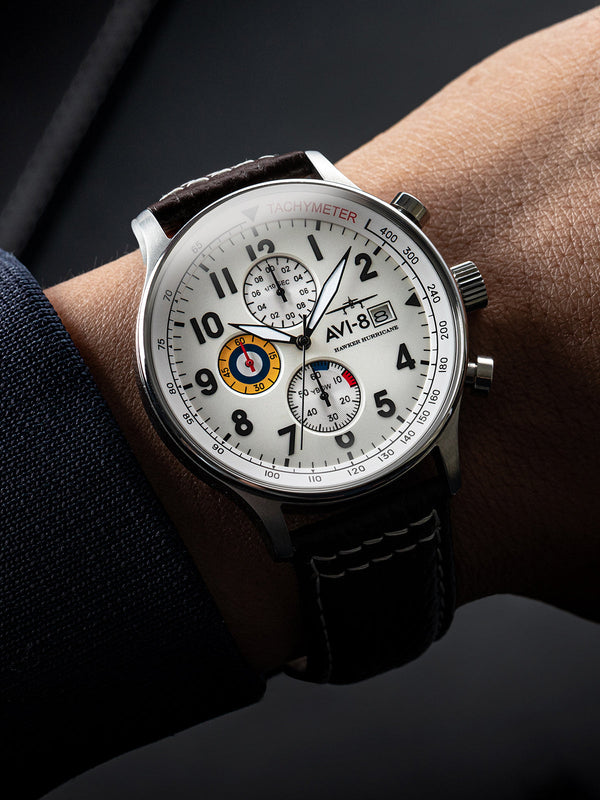 Hawker Hurricane Classic Chronograph White / Leather | White Dial