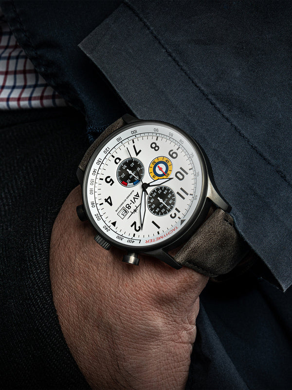 Hawker Hurricane Classic Chronograph White / Gray / Leather | White Dial