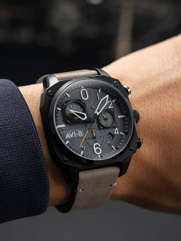 Hawker Hunter Retrograde Chronograph Gray / Leather | Gray Dial