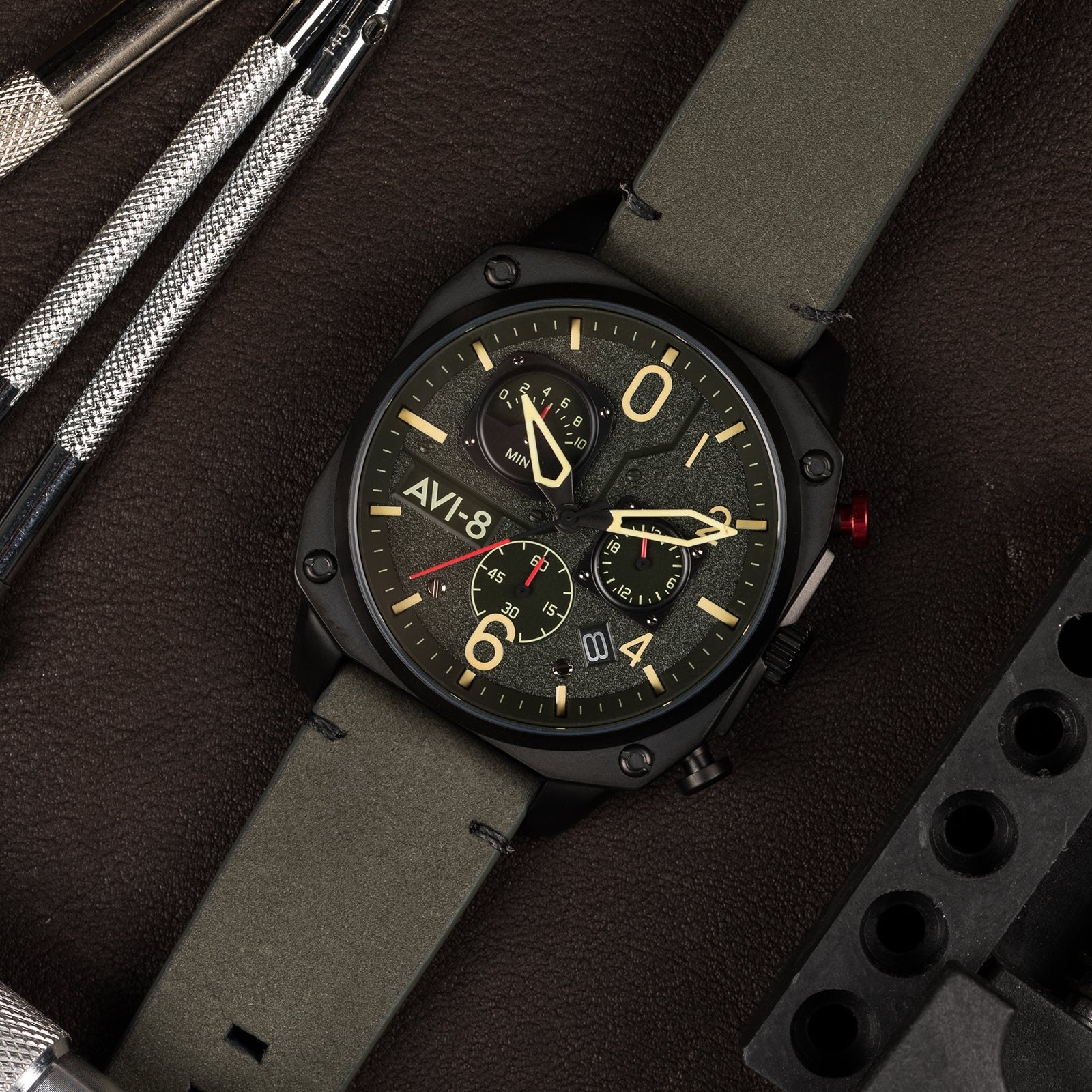 Hawker Hunter Retrograde Chronograph Green Dial / Leather | Green