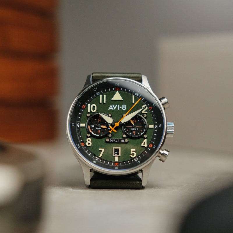 Hawker Hurricane Carey Dual Time Green / Leather | Green Dial