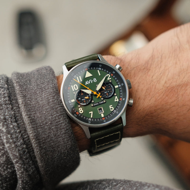 Hawker Hurricane Carey Dual Time Green / Leather | Green Dial