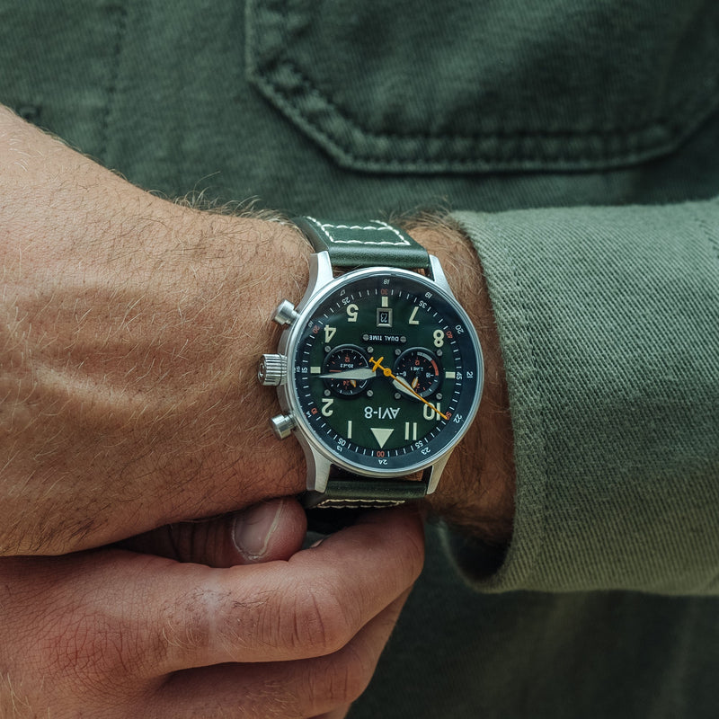 Hawker Hurricane Carey Dual Time Green / Leather | Green Dial