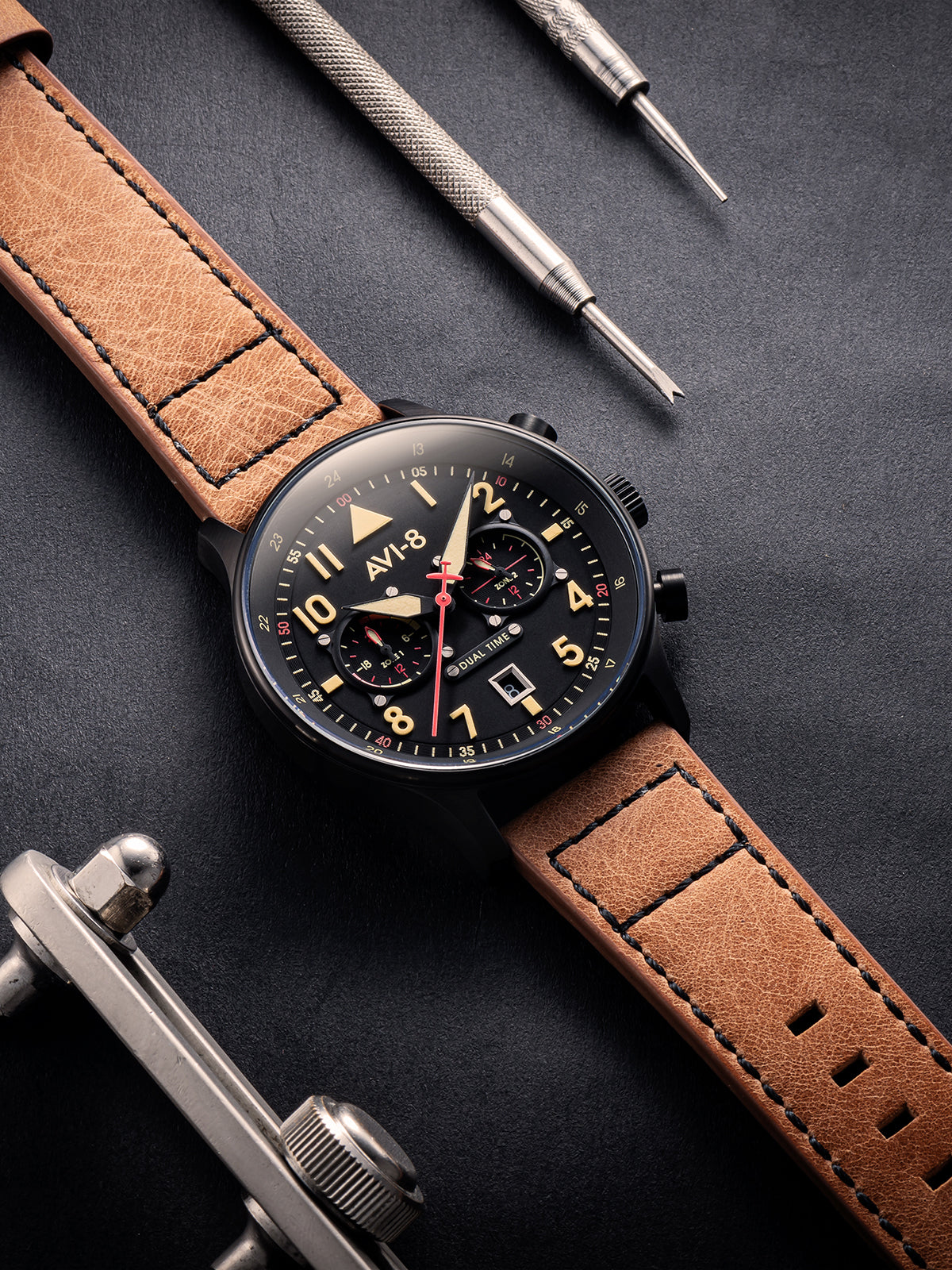 AVI-8 Hawker Hurricane Carey Dual Time Black Dial / Leather | | AV