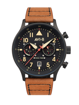Hawker Hurricane Carey Dual Time Black  Dial / Leather |  Dial