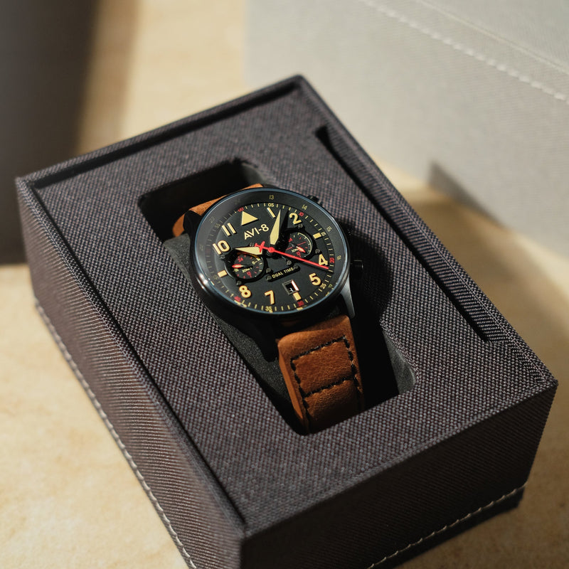 Hawker Hurricane Carey Dual Time Black  Dial / Leather |  Dial